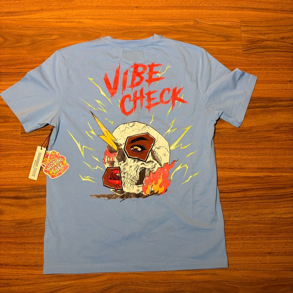 Wedding Cake Vibe Check Skull Tee Blue Size L NWT Streetwear